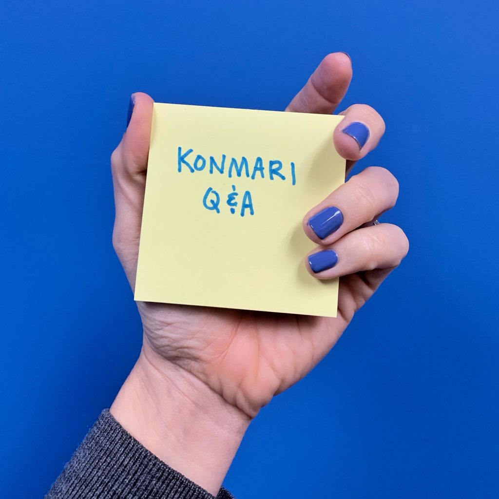 post it note reading konmari q & a
