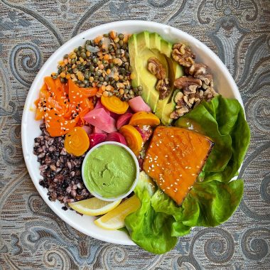 salmon bowl with green goddess dressing from bowl birmingham