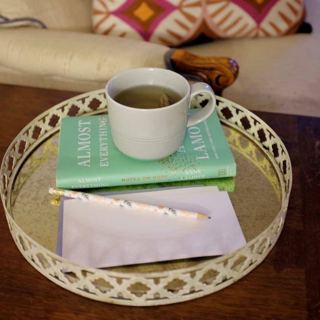 books and tea on a tray