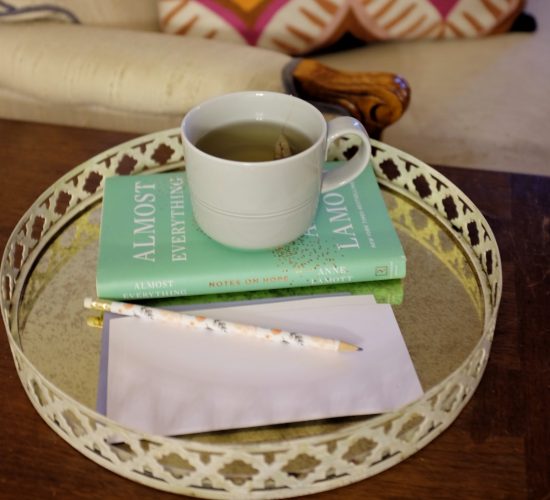 books and tea on a tray