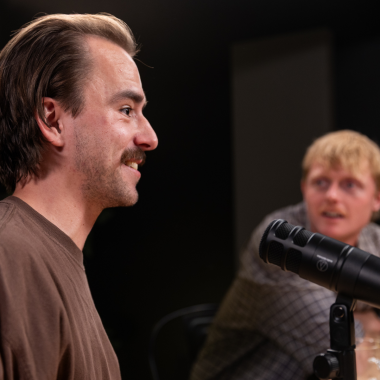 Myres Allen and Stephen Peacock, co-hosts of Word of Mouth Podcast, recorded at Infomedia Studios for The Localist podcast episode about building community through podcasting